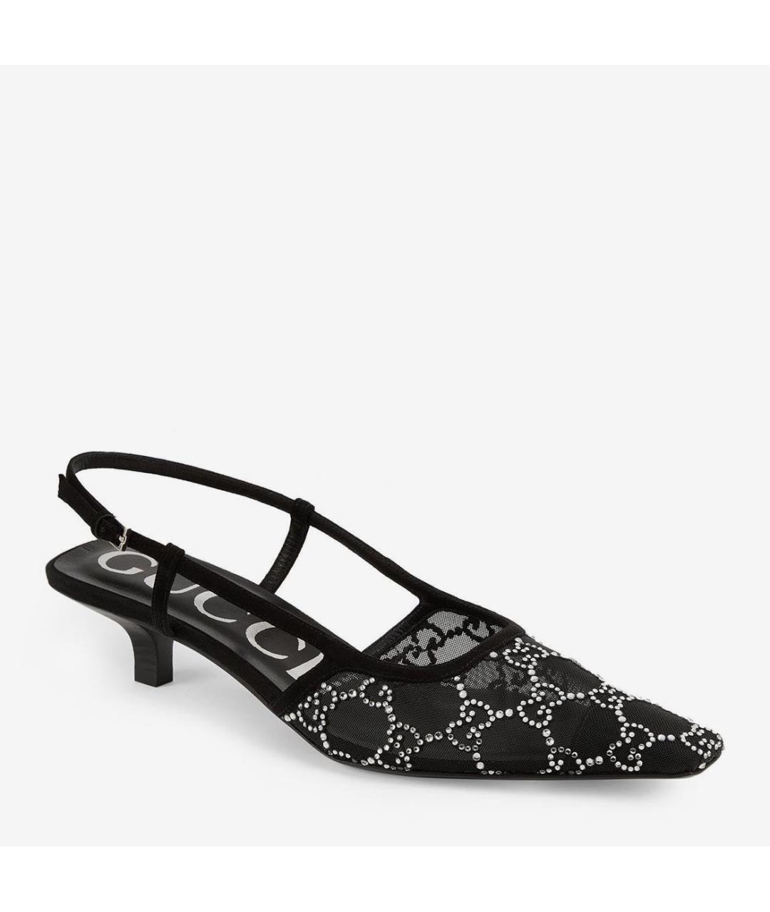 GUCCI Черные текстильные лодочки на низком каблуке, фото 2