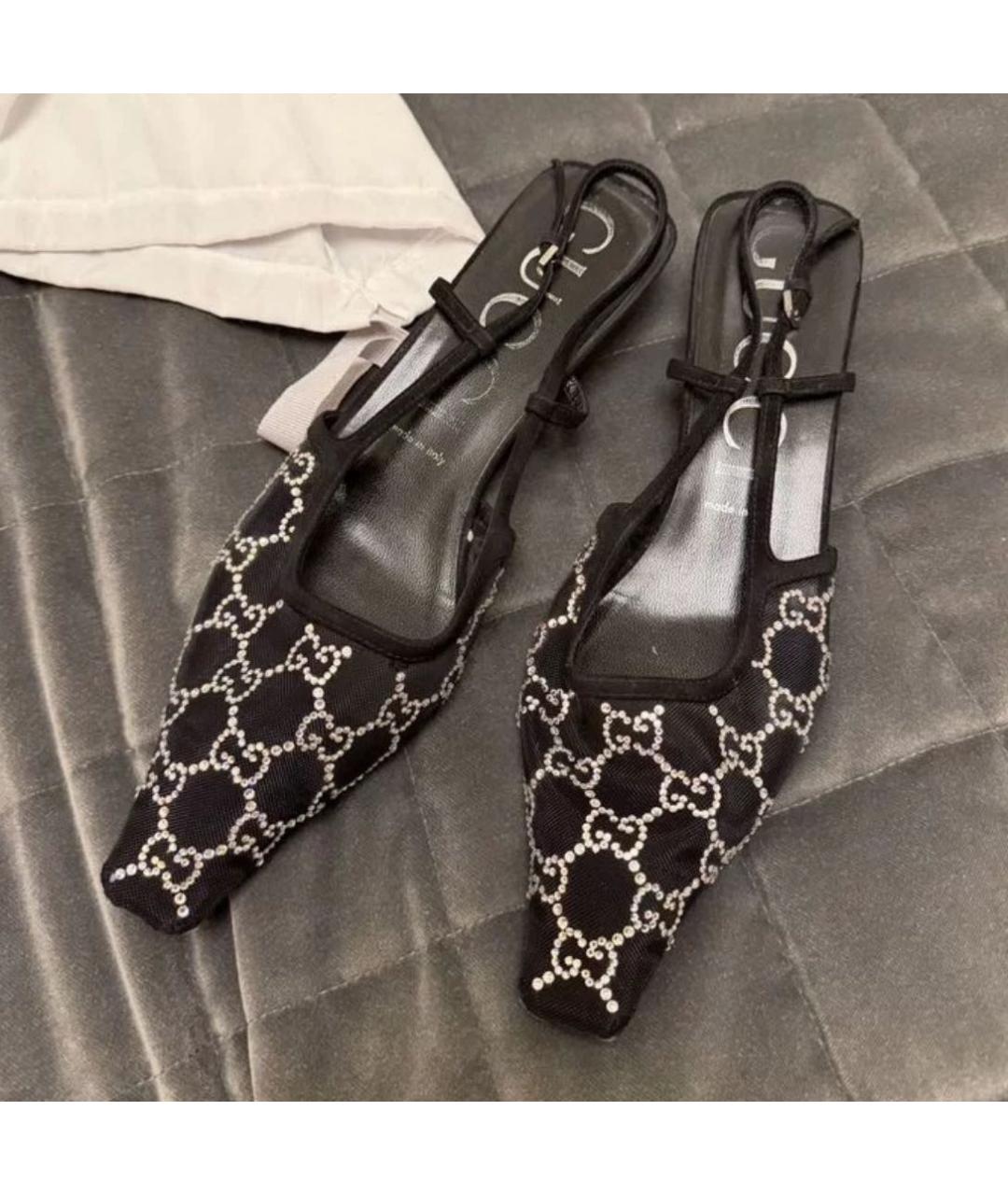 GUCCI Черные текстильные лодочки на низком каблуке, фото 3