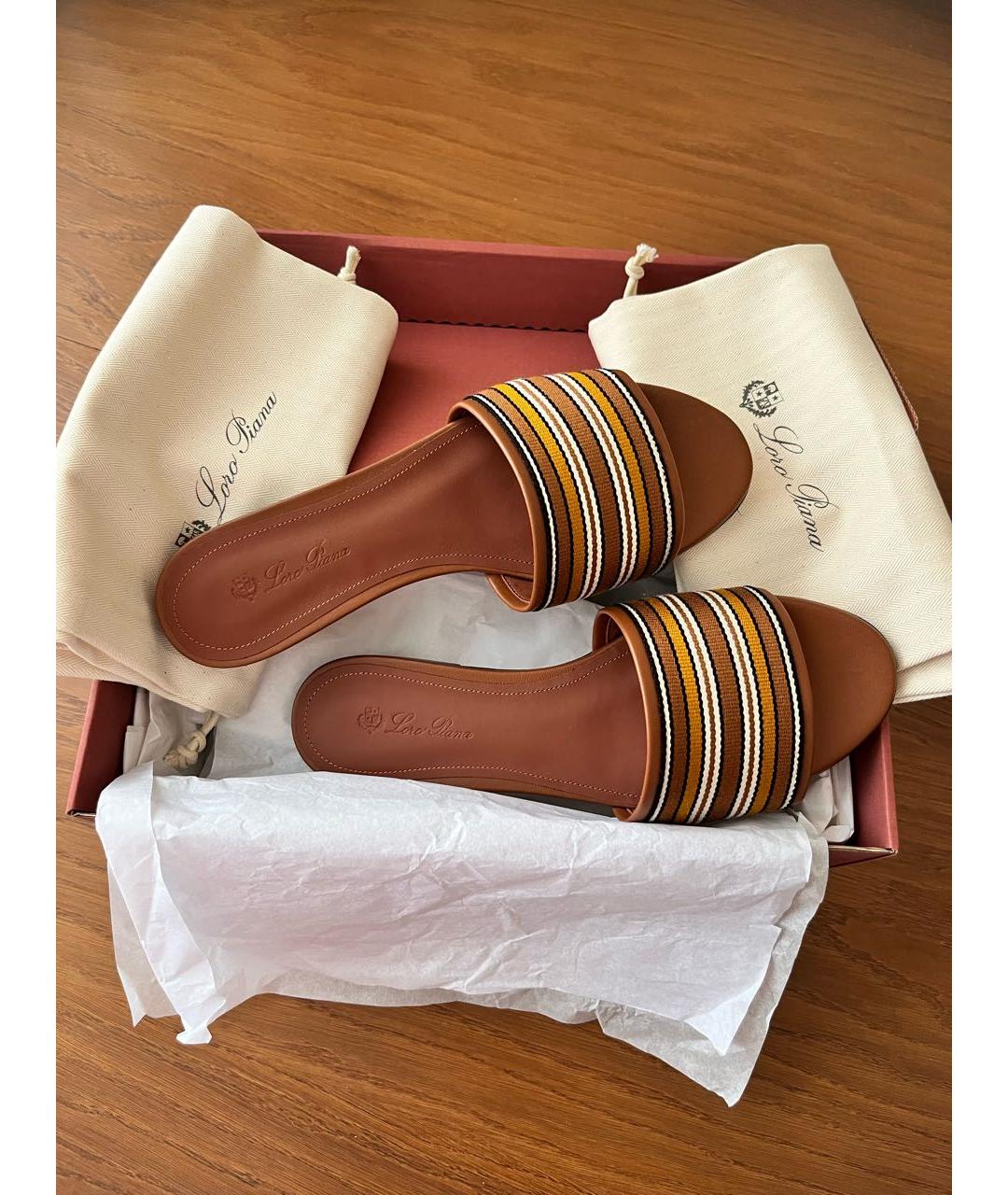 LORO PIANA Коричневые кожаные шлепанцы, фото 6