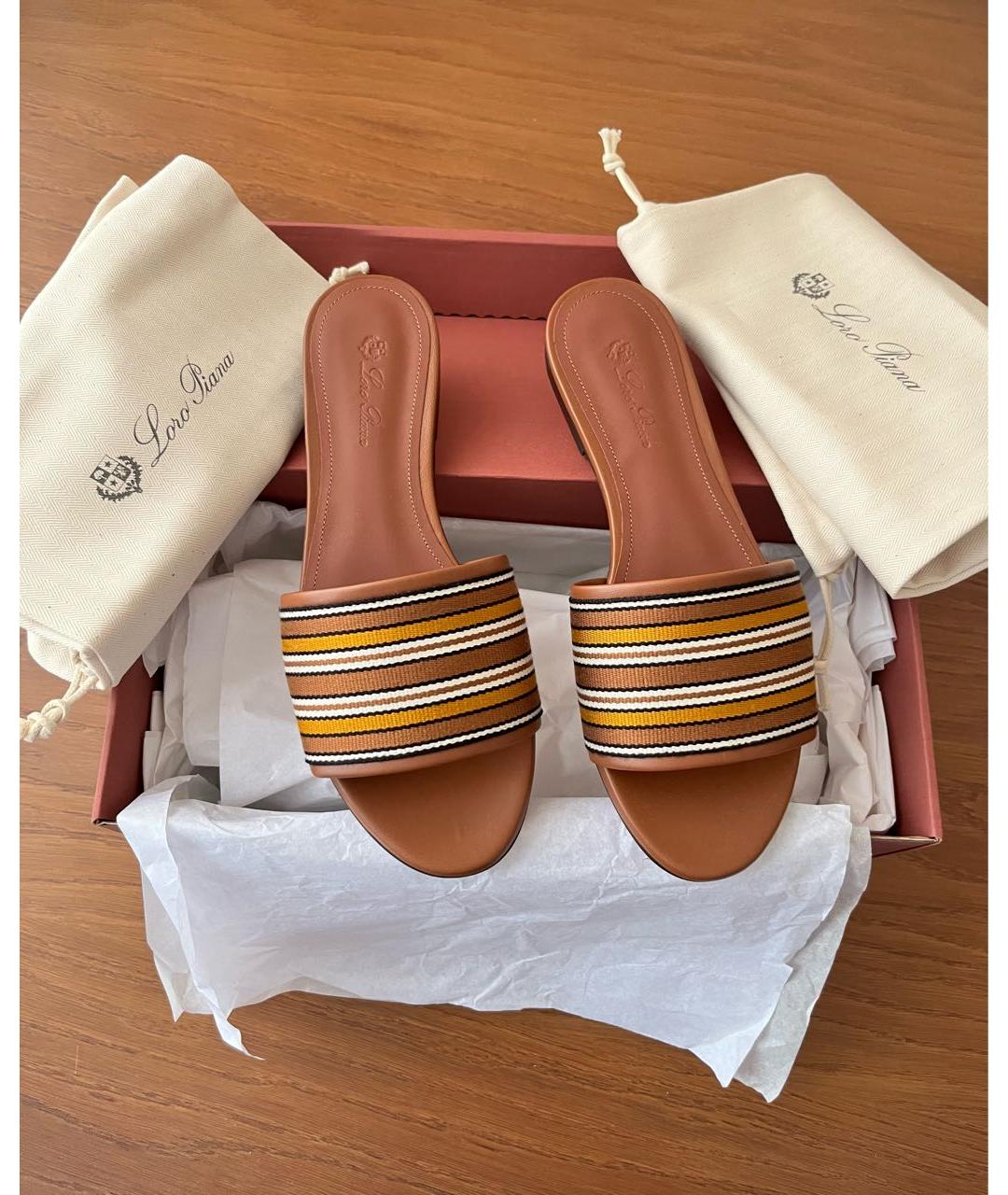 LORO PIANA Коричневые кожаные шлепанцы, фото 8