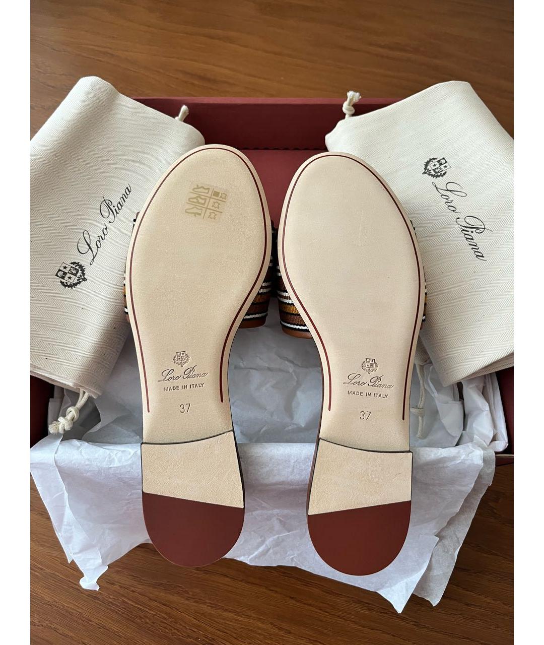 LORO PIANA Коричневые кожаные шлепанцы, фото 3