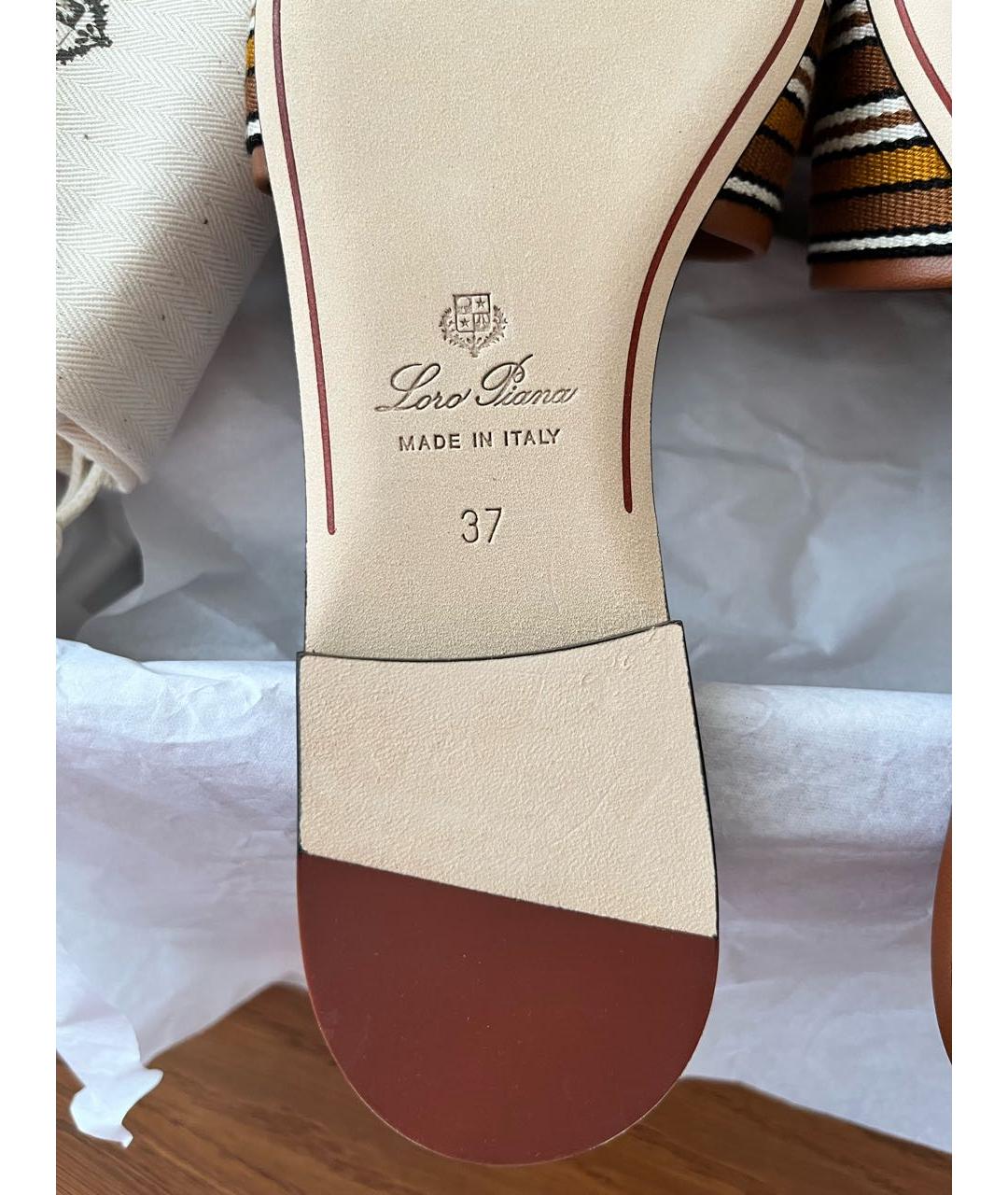 LORO PIANA Коричневые кожаные шлепанцы, фото 4