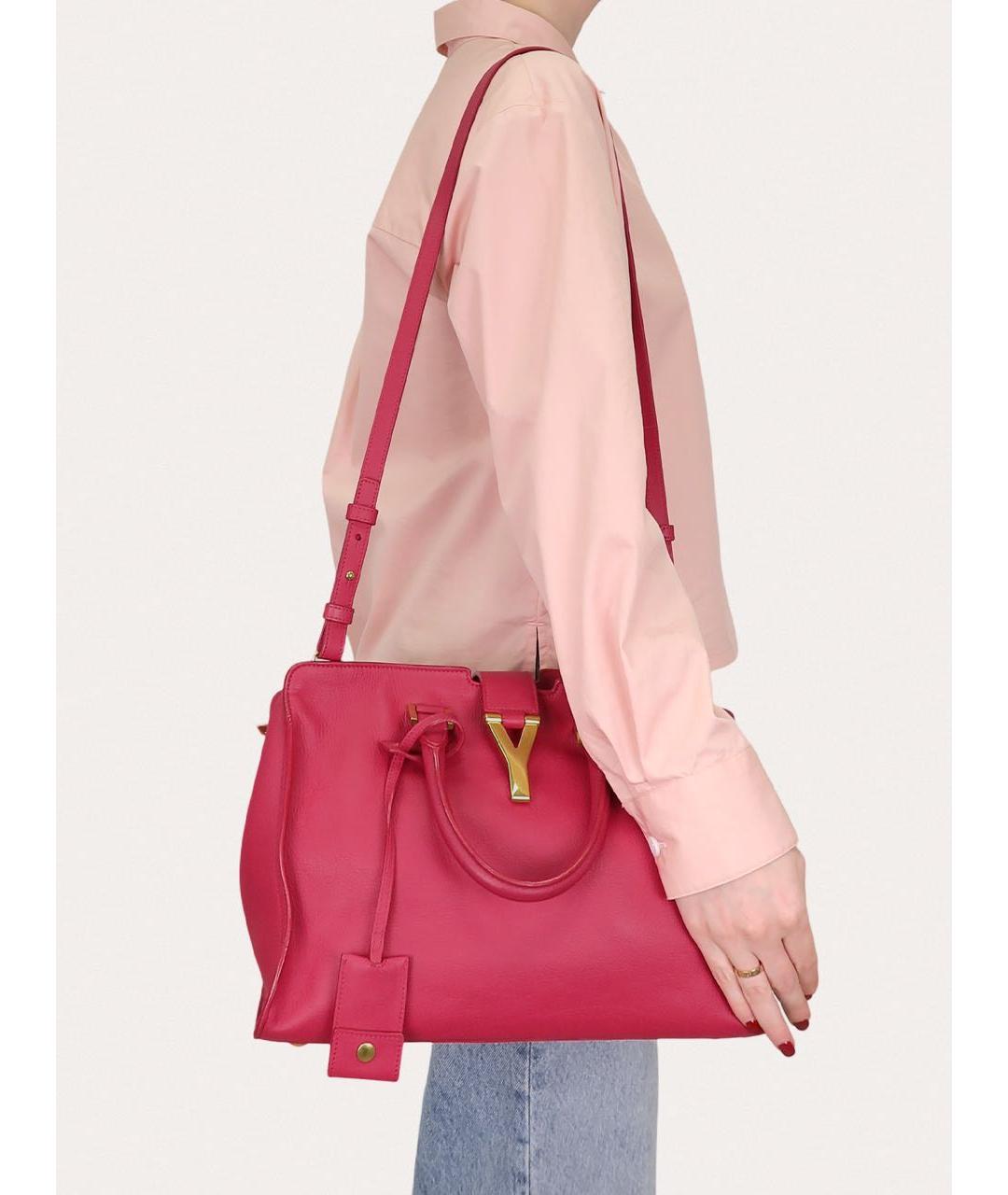 SAINT LAURENT Фуксия кожаная сумка с короткими ручками, фото 8