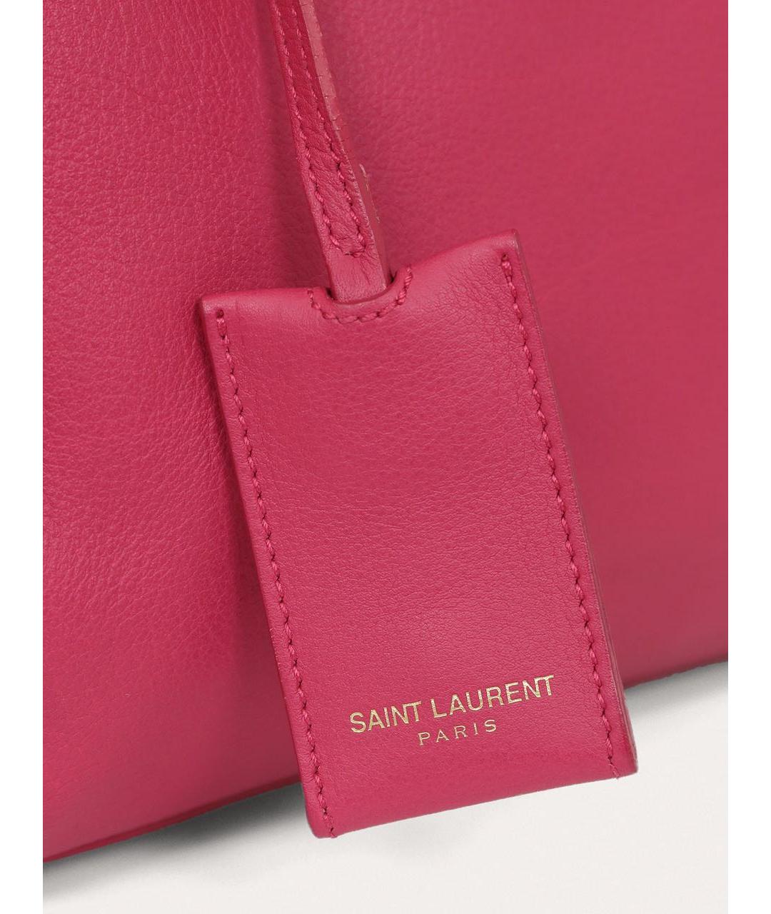 SAINT LAURENT Фуксия кожаная сумка с короткими ручками, фото 7