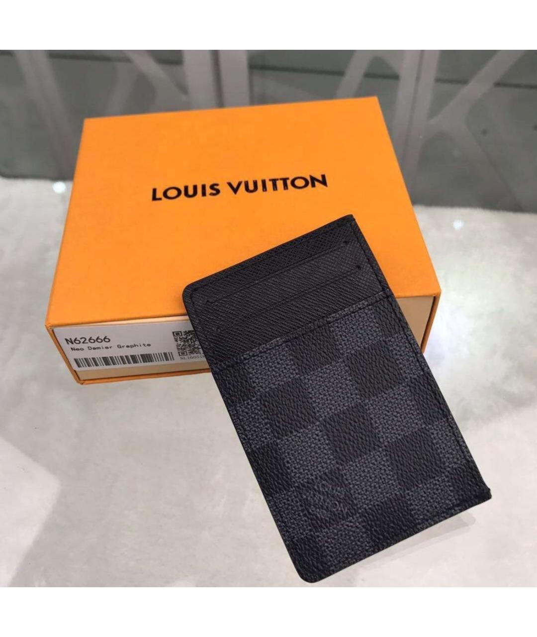LOUIS VUITTON Черный кожаный кардхолдер, фото 3