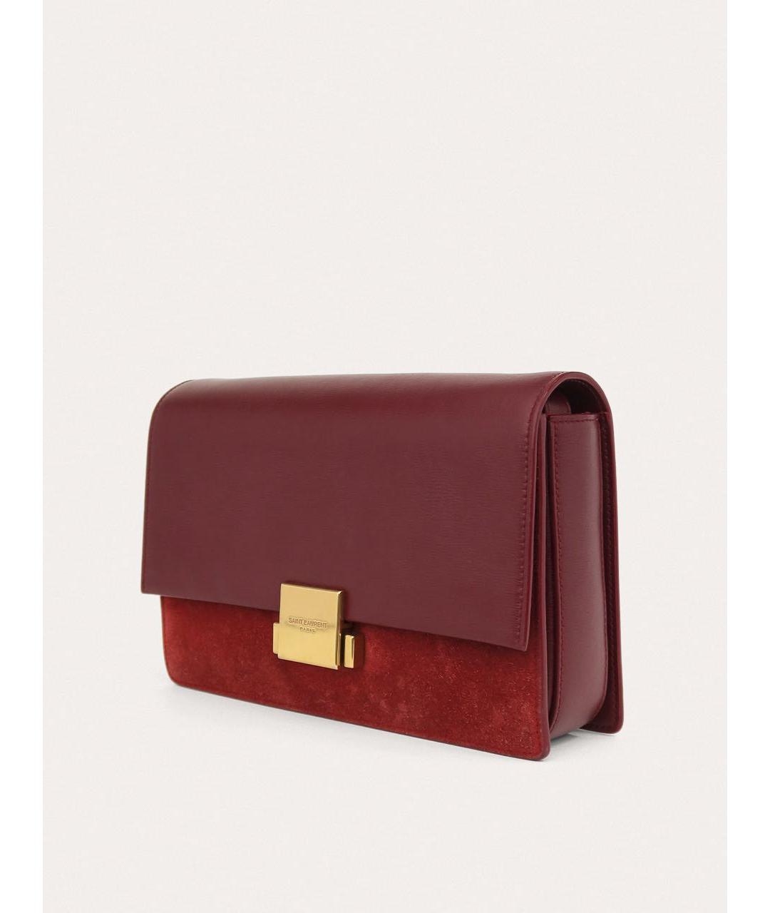 SAINT LAURENT Бордовая кожаная сумка через плечо, фото 2