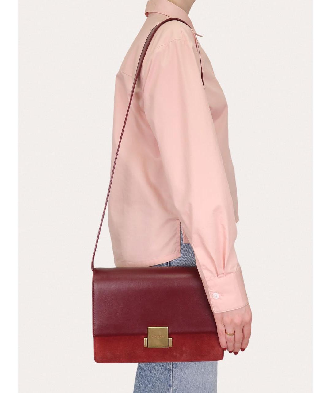SAINT LAURENT Бордовая кожаная сумка через плечо, фото 8