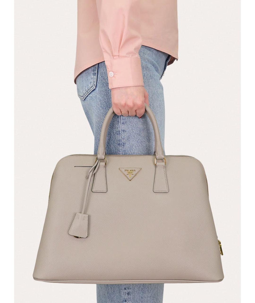 PRADA Серая кожаная сумка с короткими ручками, фото 8