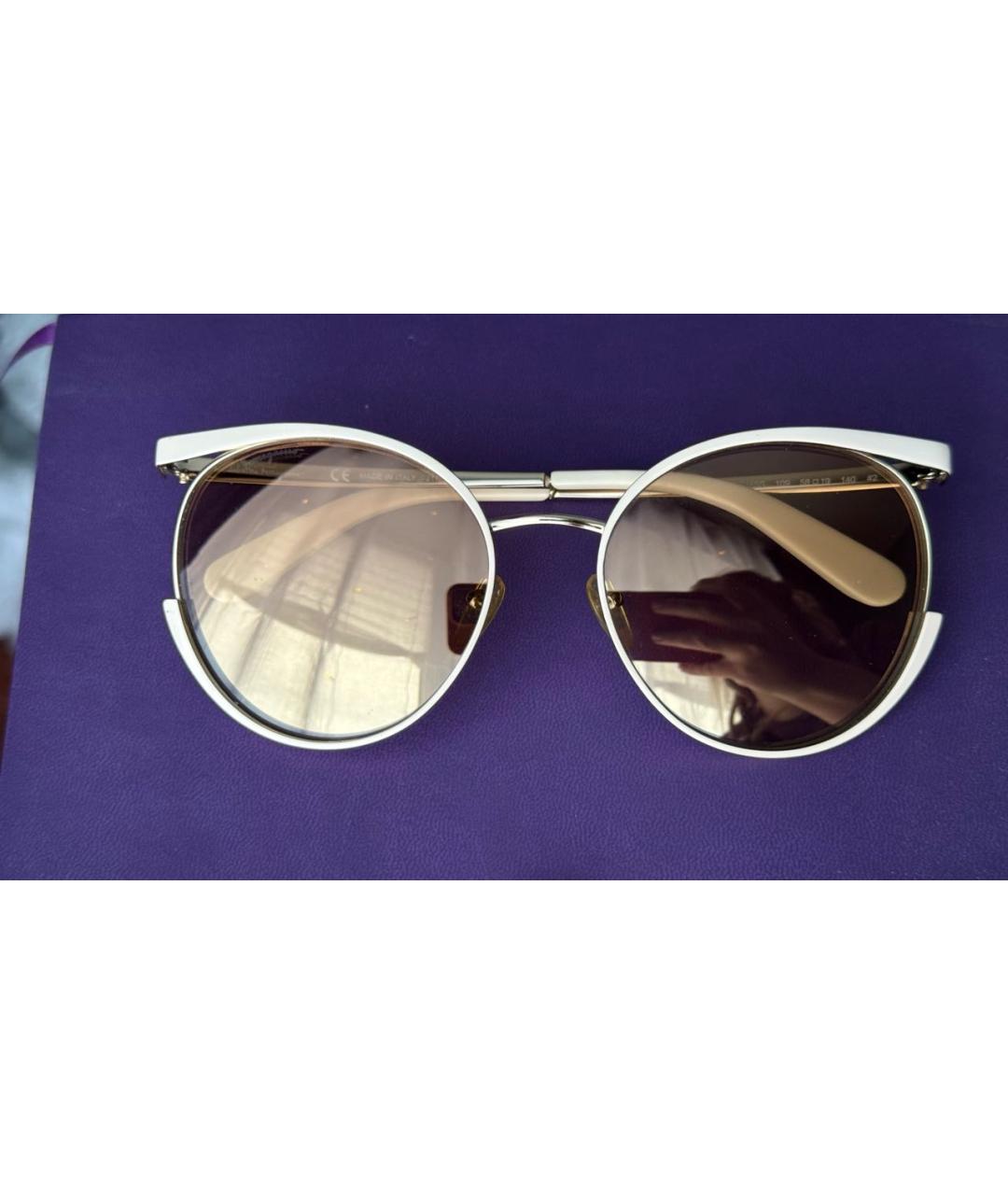 FERRAGAMO Бежевые металлические солнцезащитные очки, фото 5