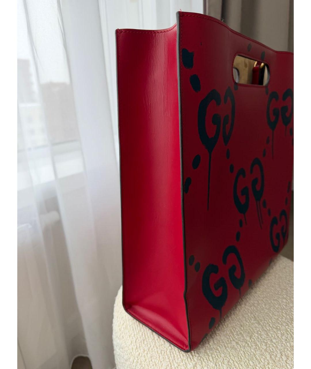 GUCCI Красная кожаная сумка тоут, фото 2