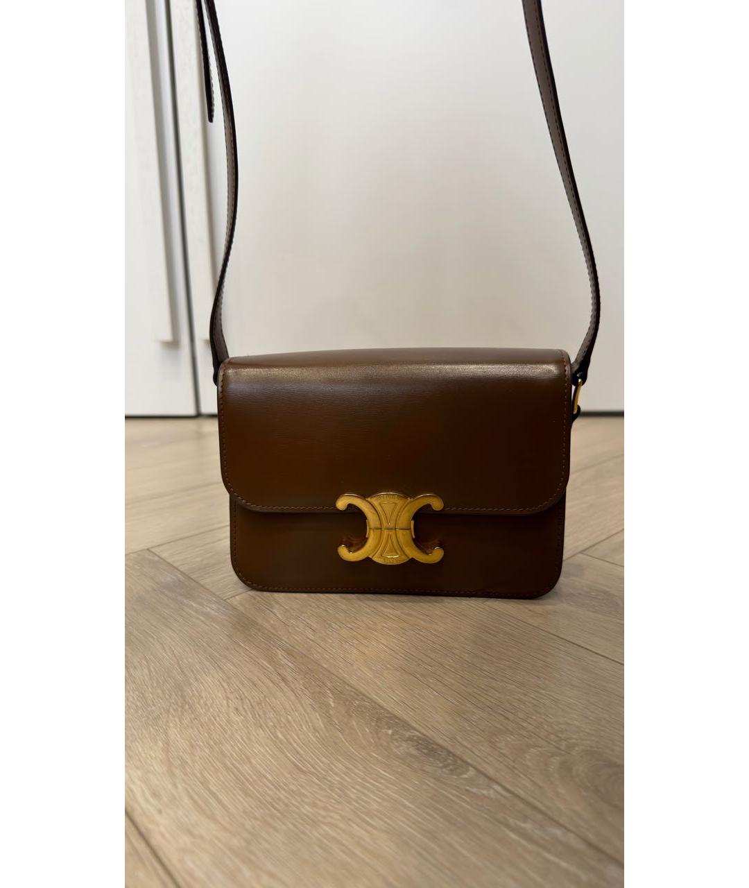 CELINE Коричневая кожаная сумка через плечо, фото 9