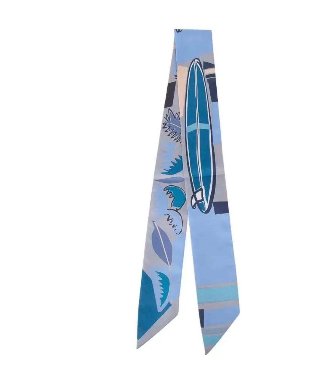 HERMES Голубой шелковый платок, фото 1