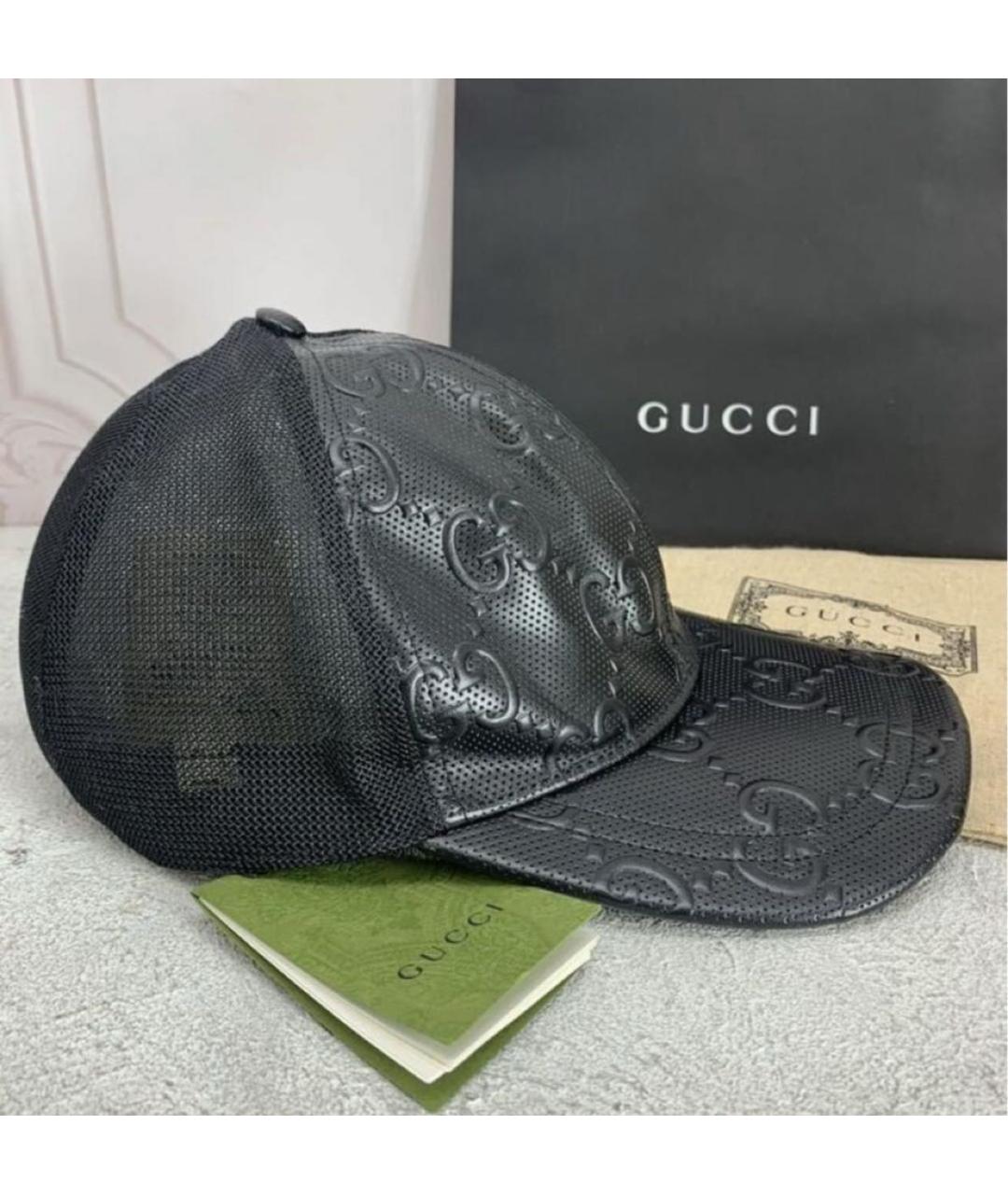 GUCCI Черная кожаная кепка/бейсболка, фото 2