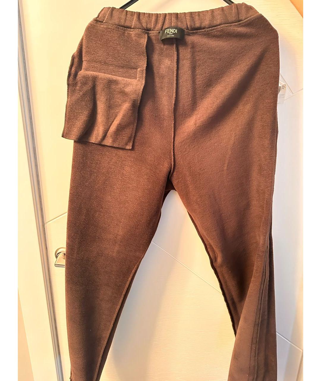 FENDI Коричневые кашемировые повседневные брюки, фото 3