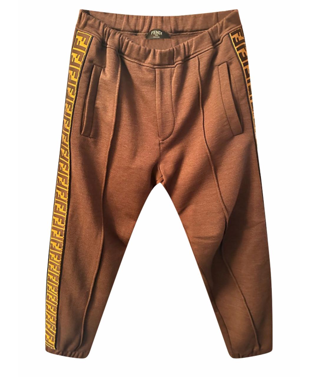 FENDI Коричневые кашемировые повседневные брюки, фото 1