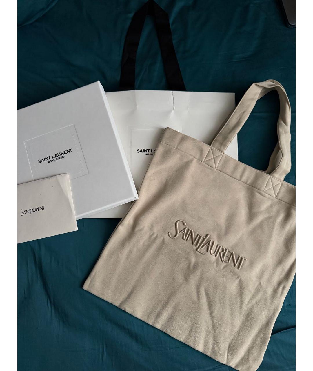 SAINT LAURENT Бежевая хлопковая сумка тоут, фото 3