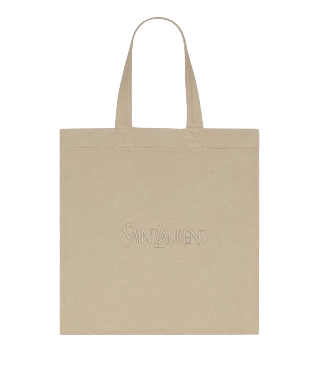 SAINT LAURENT Бежевая хлопковая сумка тоут, фото 1