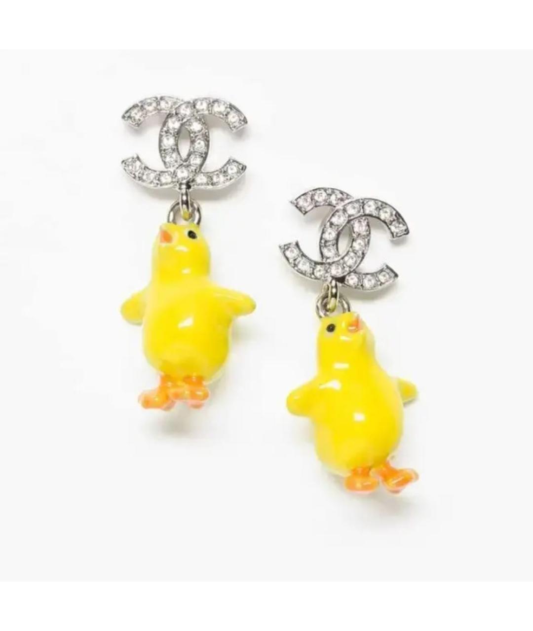 CHANEL Желтые металлические серьги, фото 3