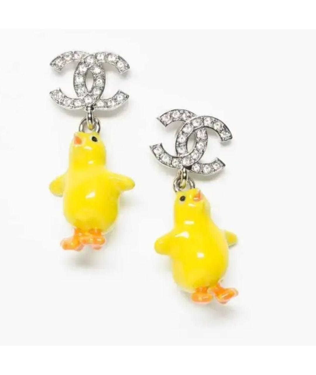CHANEL Желтые металлические серьги, фото 2