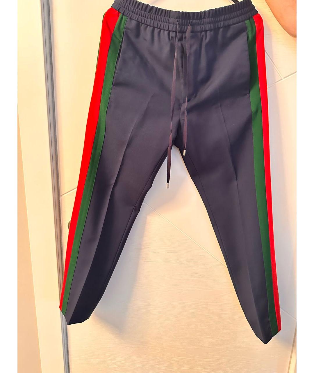 GUCCI Темно-синие шерстяные повседневные брюки, фото 4