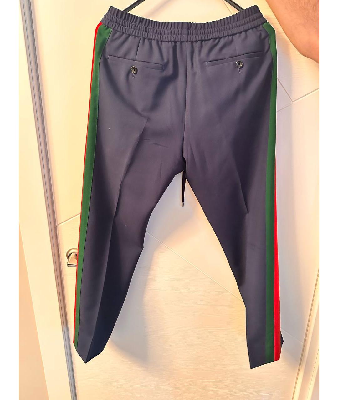 GUCCI Темно-синие шерстяные повседневные брюки, фото 2