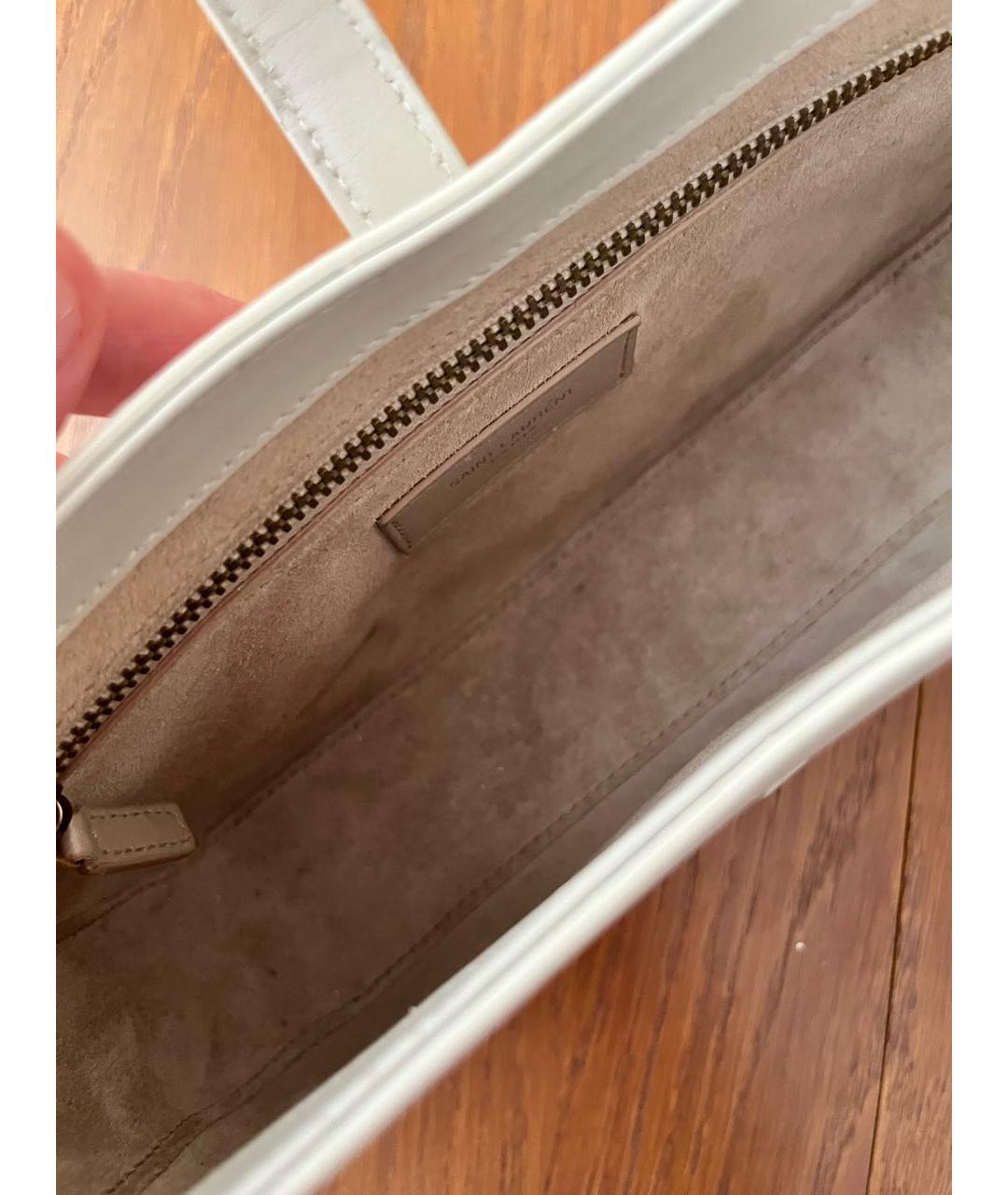 SAINT LAURENT Белая кожаная сумка с короткими ручками, фото 8