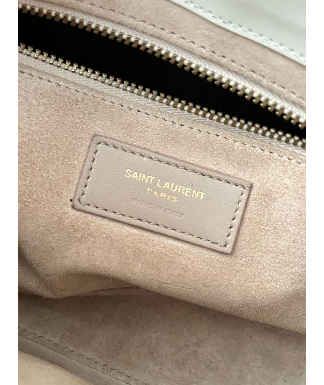 SAINT LAURENT Белая кожаная сумка с короткими ручками, фото 7