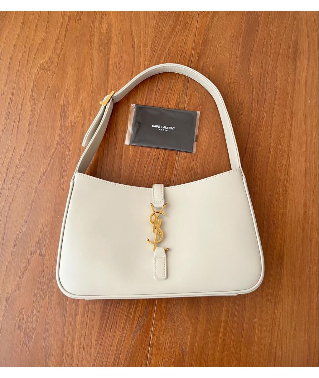 SAINT LAURENT Белая кожаная сумка с короткими ручками, фото 2