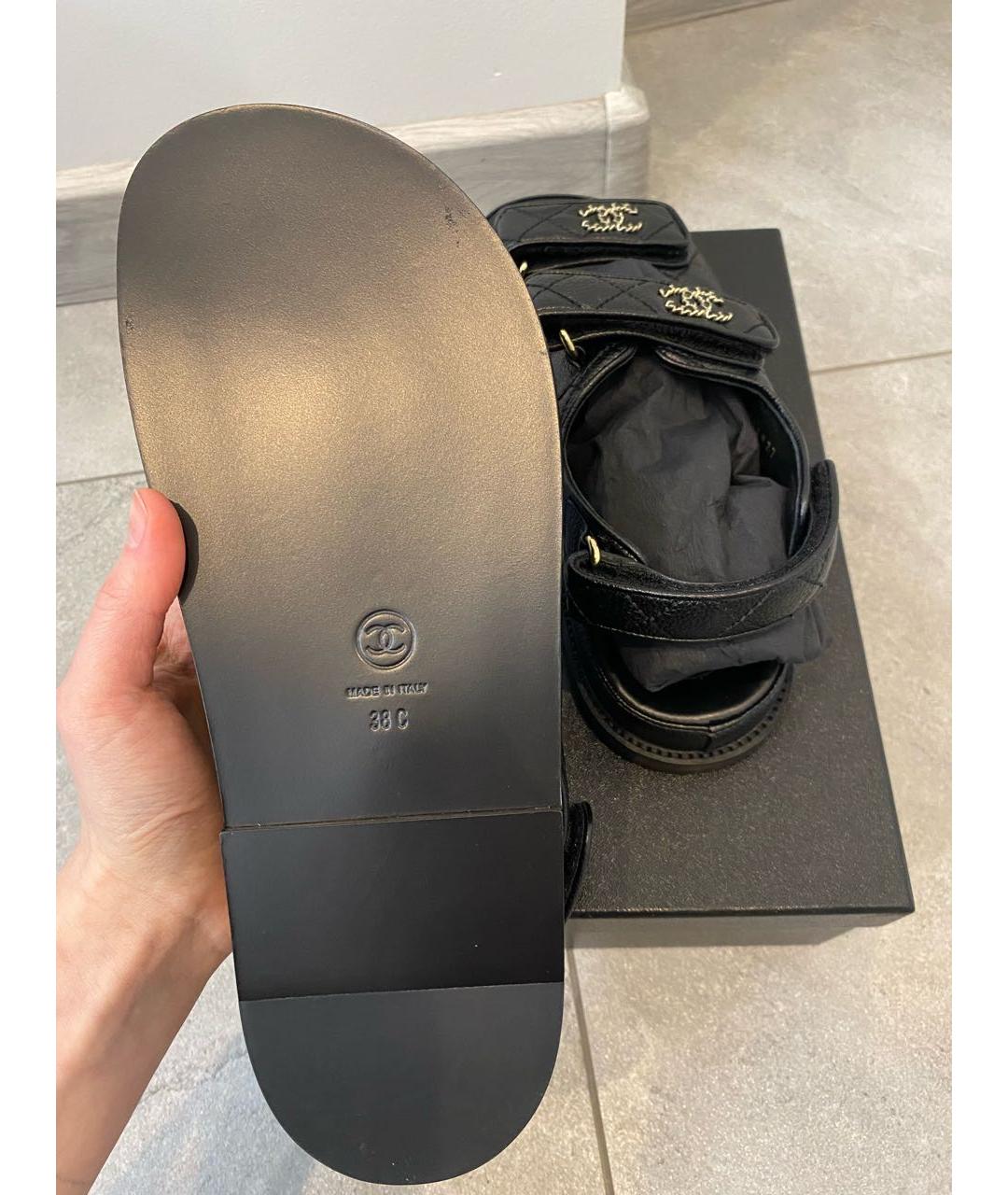 CHANEL Черные кожаные сандалии, фото 4