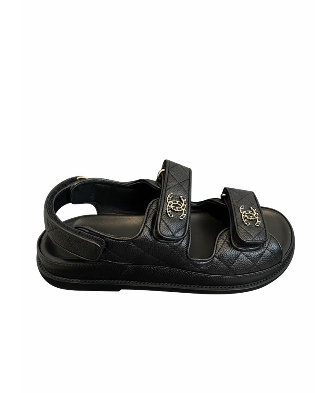 CHANEL Черные кожаные сандалии, фото 1