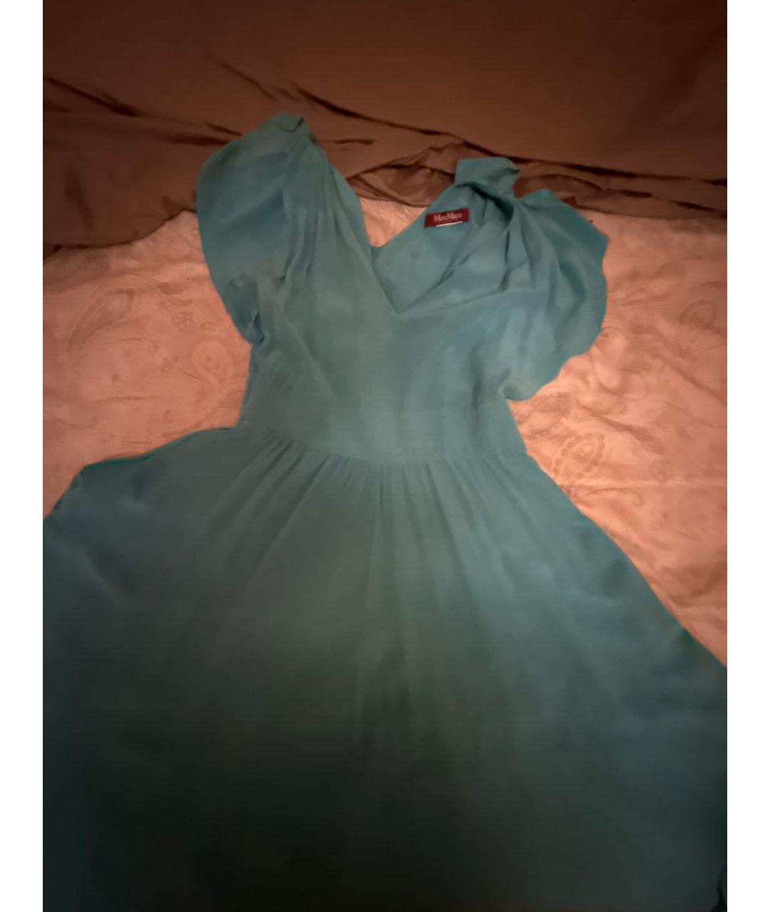 MAX MARA Бирюзовое шелковое коктейльное платье, фото 4