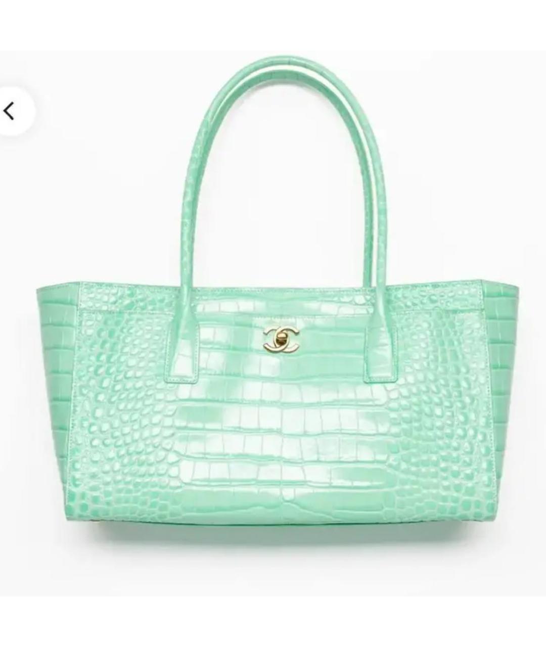 CHANEL Бирюзовая сумка тоут из лакированной кожи, фото 3