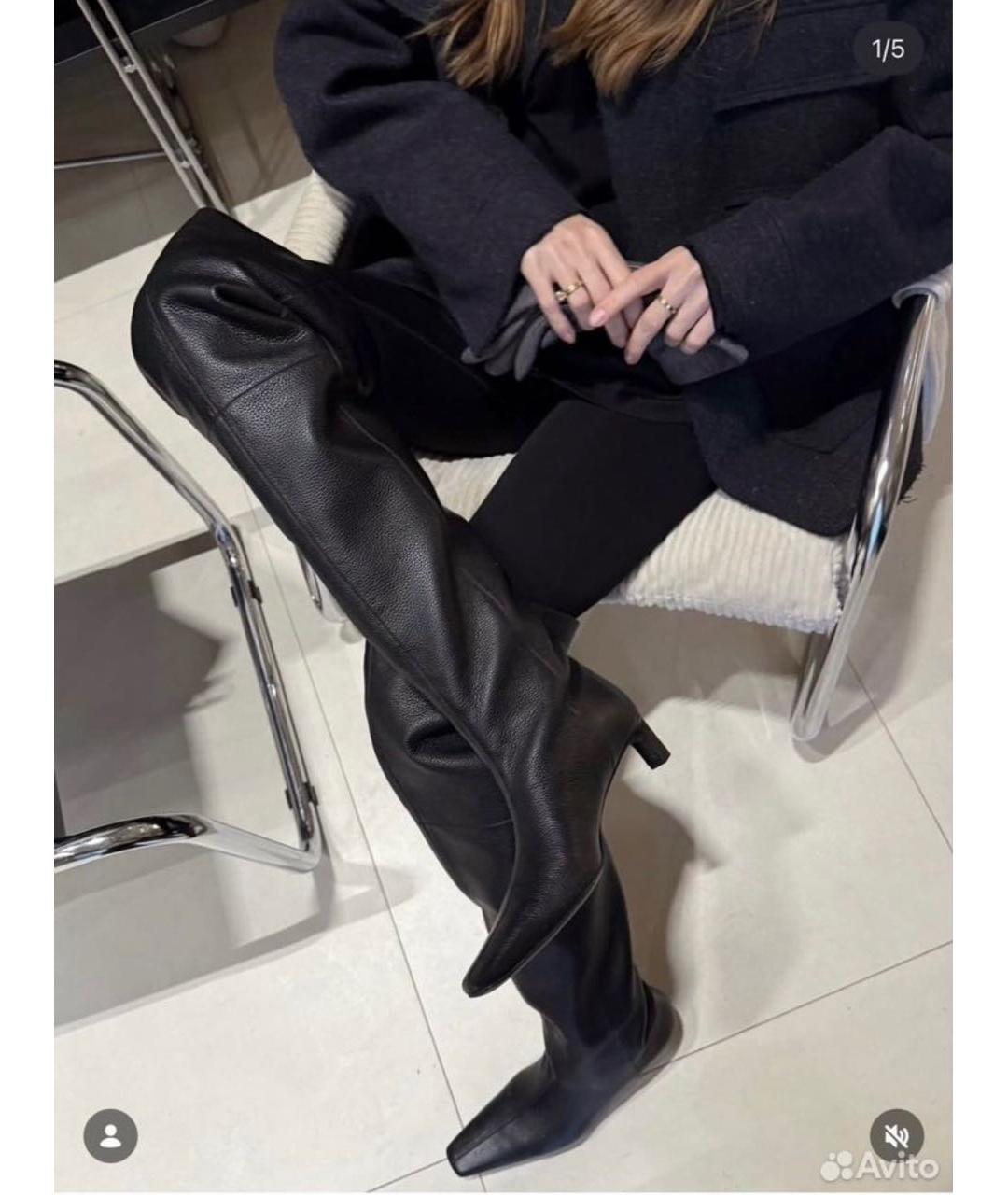 12 STOREEZ Черные кожаные ботфорты, фото 7