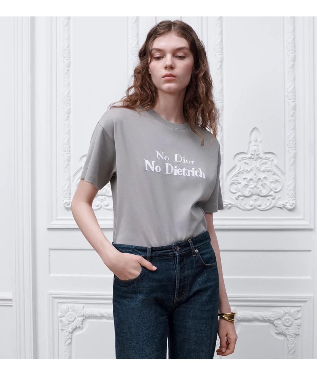 CHRISTIAN DIOR Серая хлопковая футболка, фото 2