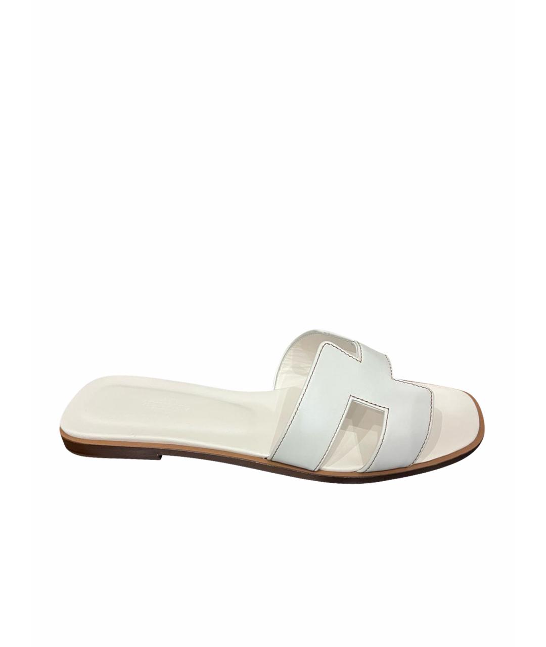 HERMES Белые кожаные шлепанцы, фото 1