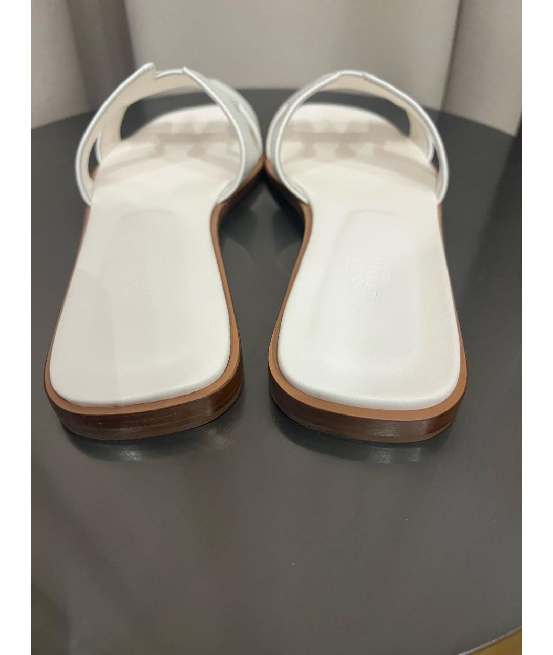 HERMES Белые кожаные шлепанцы, фото 4