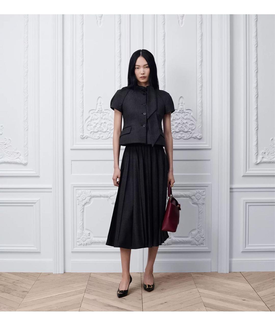 CHRISTIAN DIOR Черная шерстяная юбка миди, фото 2