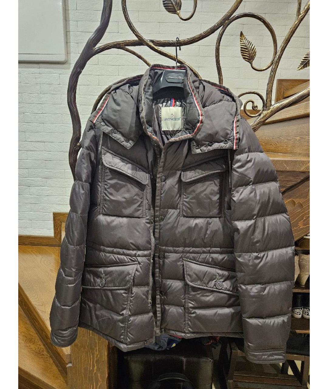 MONCLER Антрацитовый синтетический пуховик, фото 9