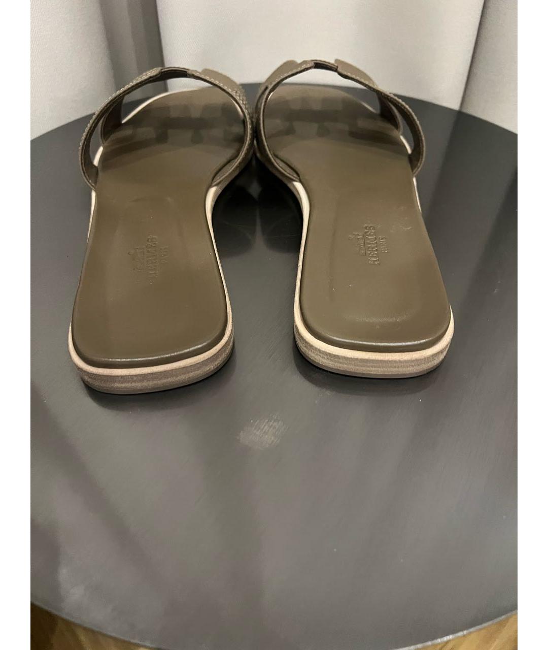 HERMES Коричневые кожаные шлепанцы, фото 4