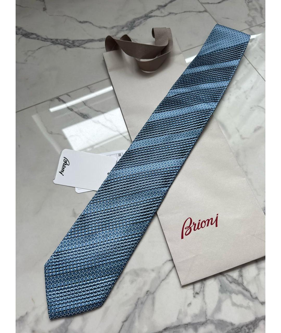 BRIONI Голубой шелковый галстук, фото 2