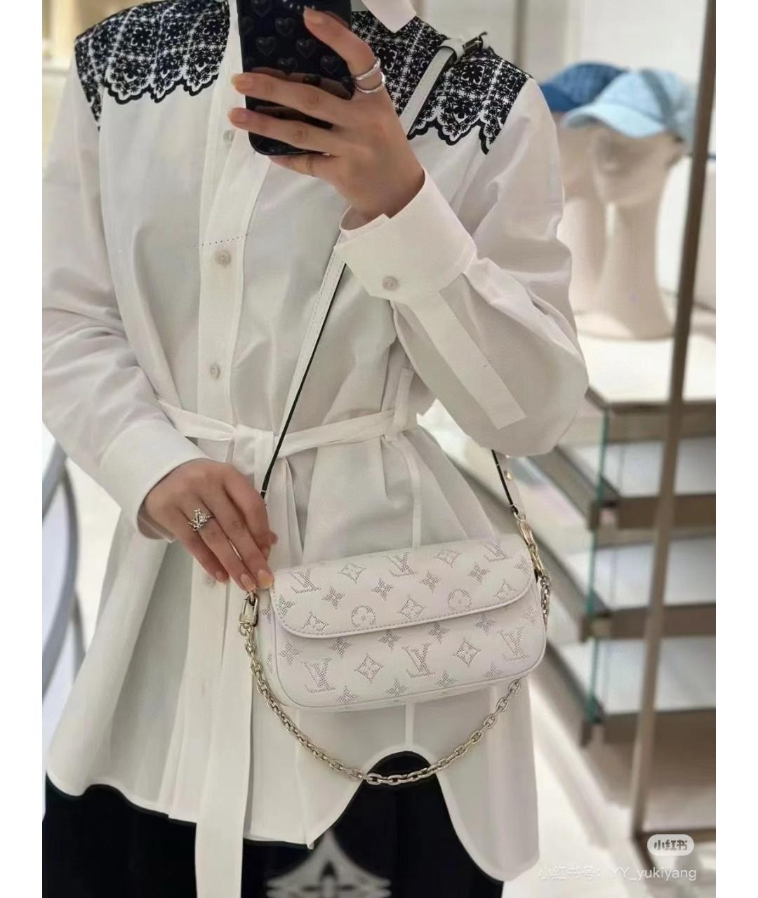 LOUIS VUITTON Белая кожаная сумка через плечо, фото 6