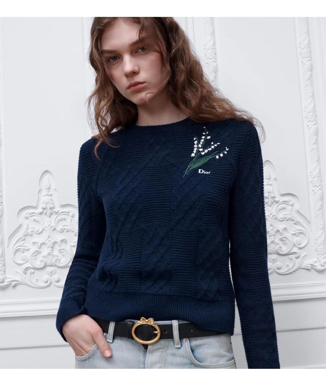 CHRISTIAN DIOR Темно-синий шерстяной джемпер / свитер, фото 3