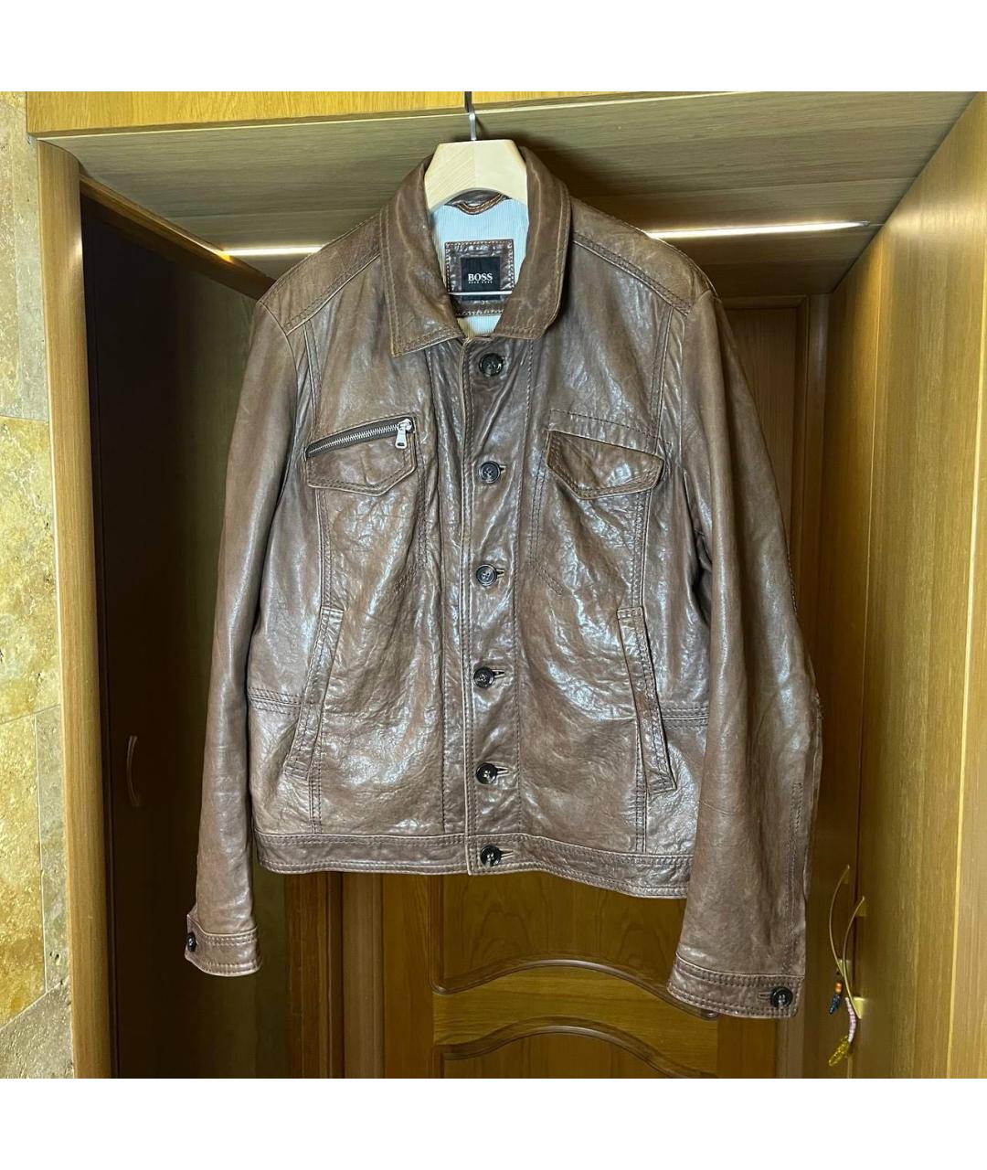 HUGO BOSS Коричневая кожаная куртка, фото 9