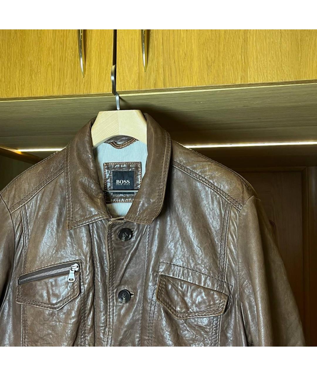 HUGO BOSS Коричневая кожаная куртка, фото 3