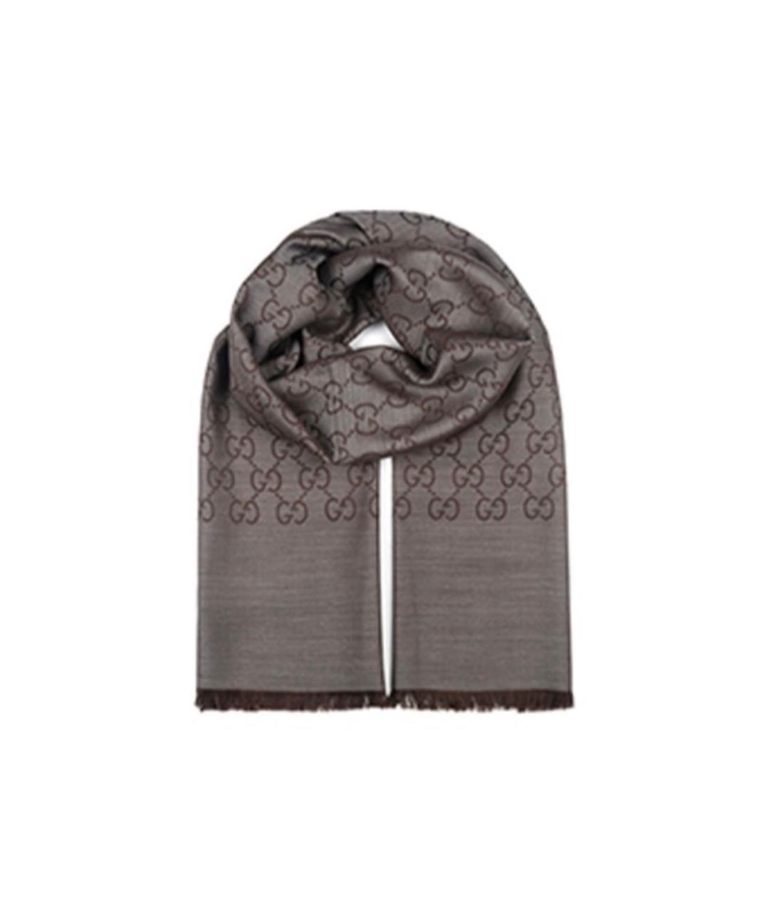 GUCCI Коричневый шерстяной шарф, фото 6
