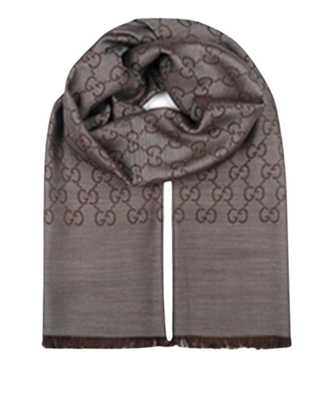 GUCCI Коричневый шерстяной шарф, фото 1