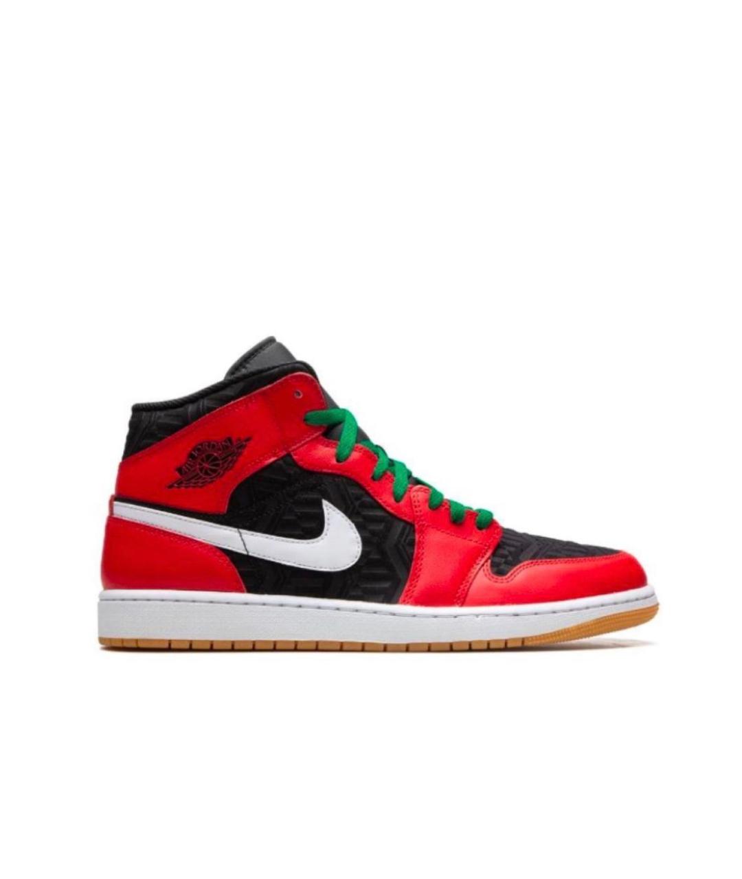 JORDAN Красные кожаные высокие кроссовки / кеды, фото 1