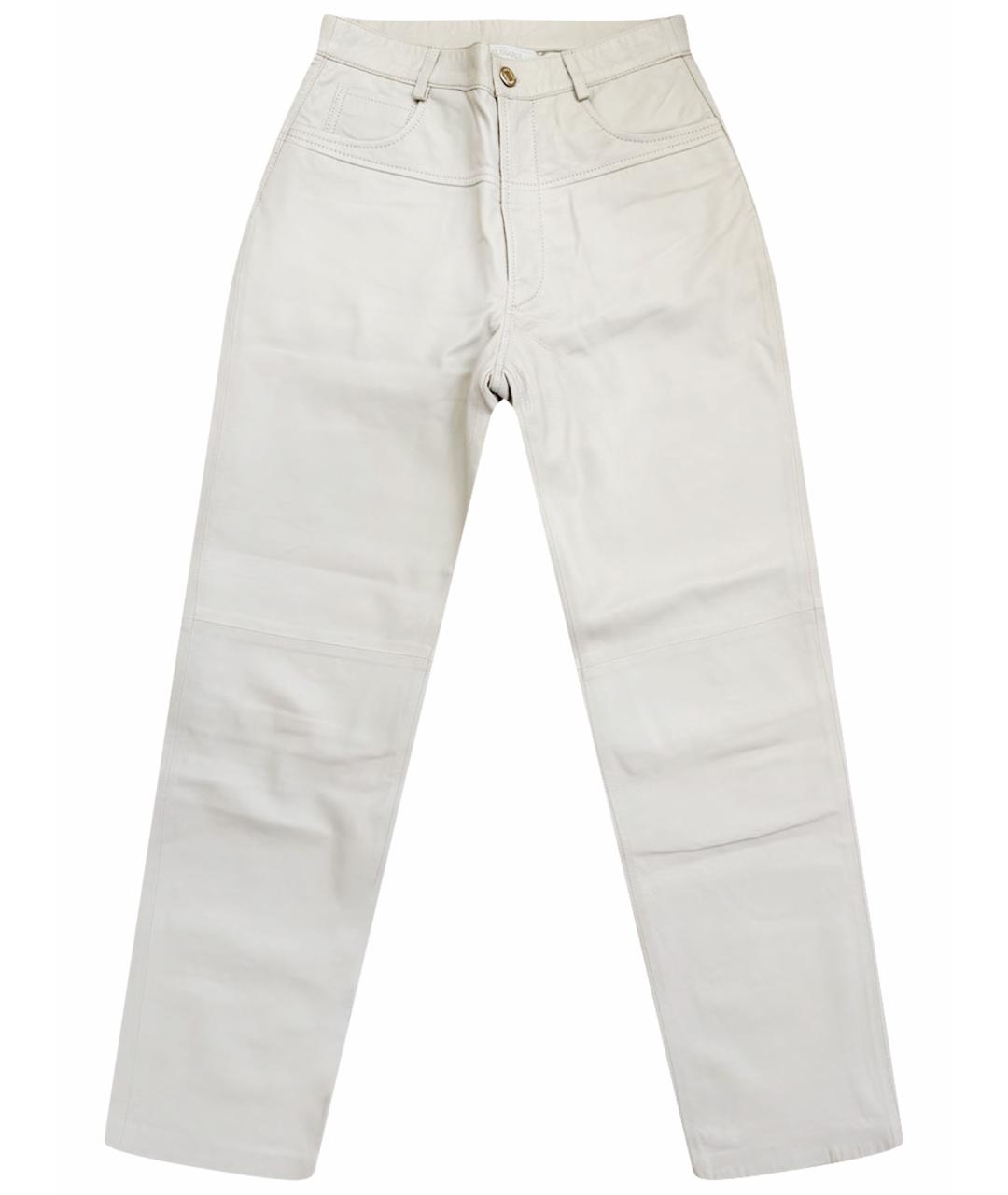 TRUSSARDI Бежевые кожаные прямые брюки, фото 1