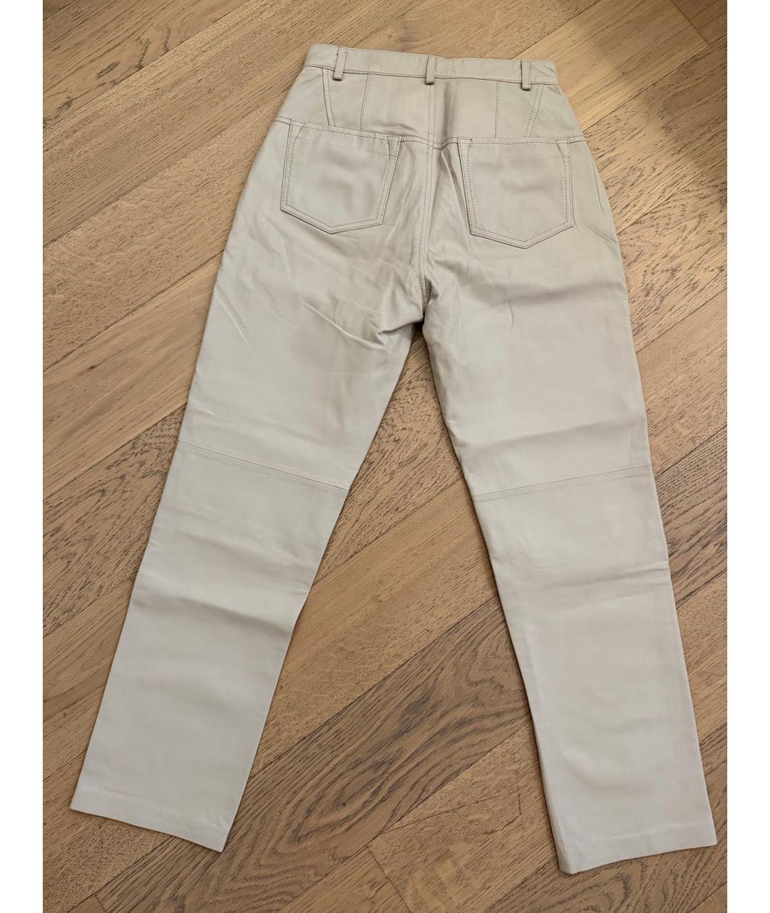 TRUSSARDI Бежевые кожаные прямые брюки, фото 5