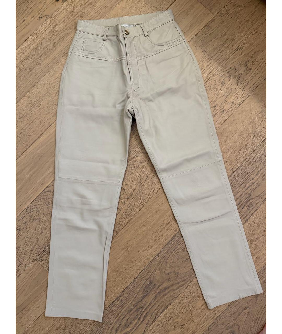 TRUSSARDI Бежевые кожаные прямые брюки, фото 8